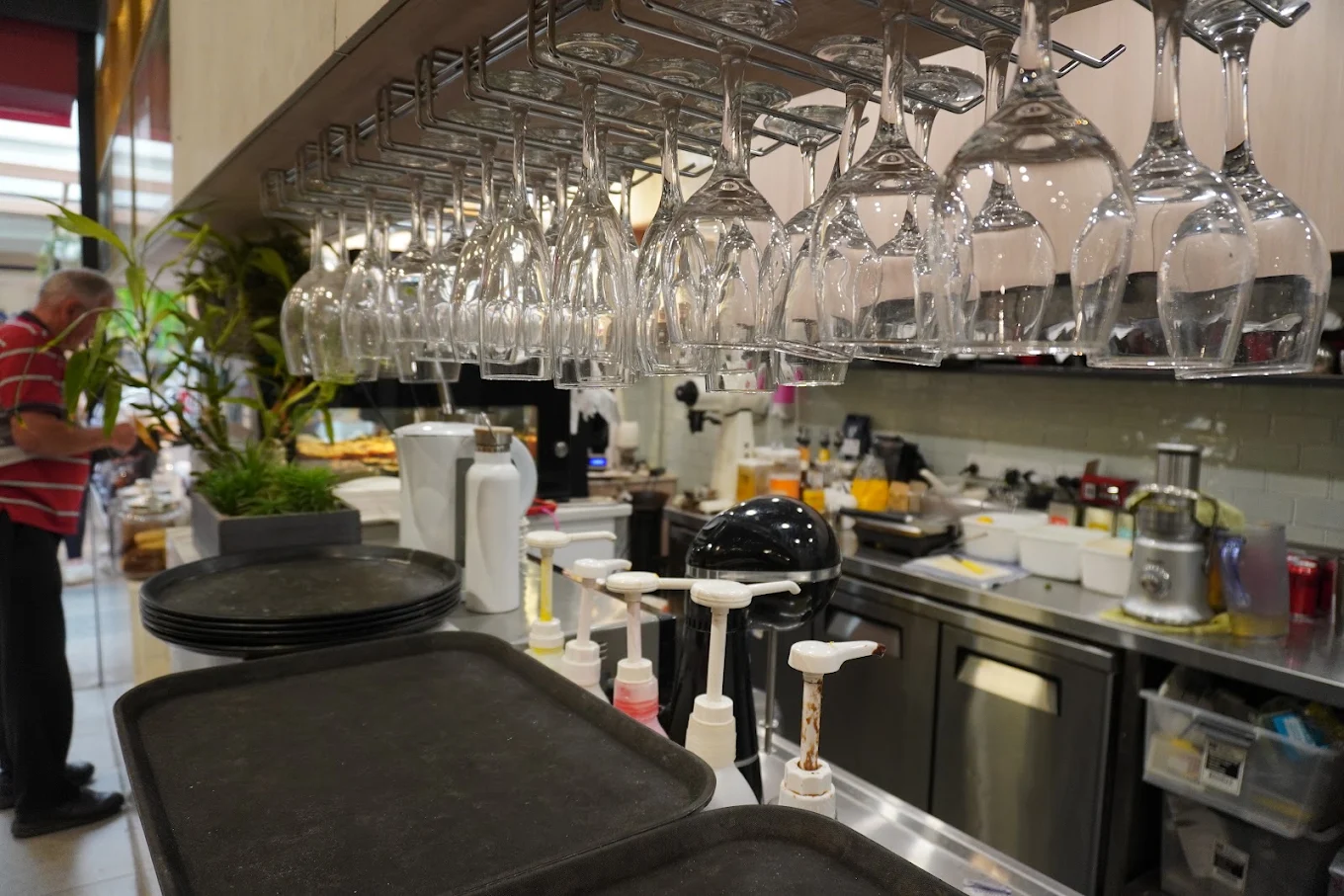 Glassware and the working café bar at JJ's Eatery